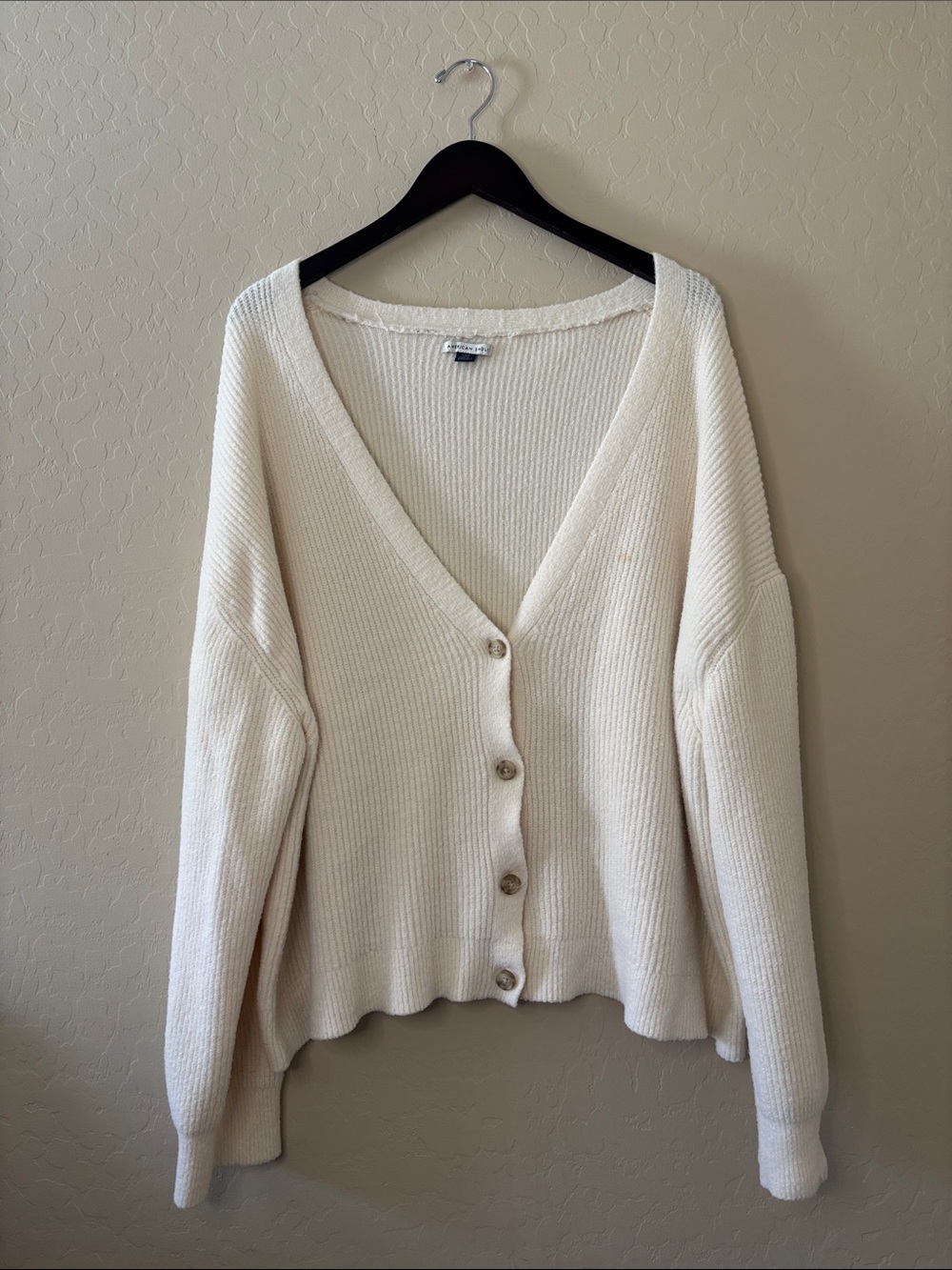 AE Cozy Cream Button-Front V-Neck Sweater Cardigan